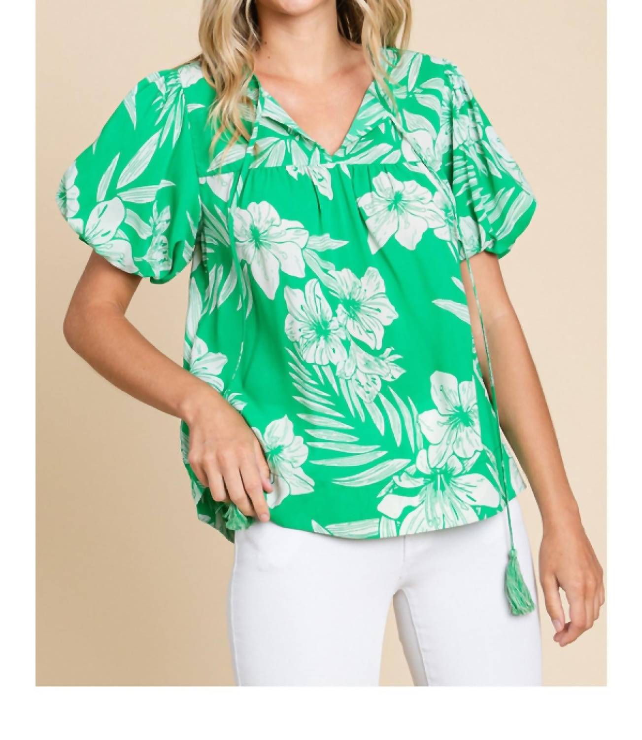 Jodifl - Island Vibes Hawaiian Floral Shirt With Puff Sleeves
