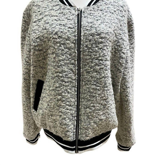 Glamorous - Women's Cashmere Blend Boucle Winter Varsity Style Bomber Jacket
