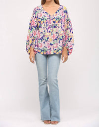 Fate By Lfd - Flower Print Split Neck Blouse