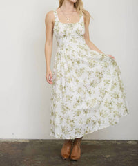 Blu Pepper - Floral Pattern Front Tie Corset Midi Dress