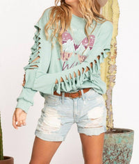 Blue Buttercup - Slit Sleeve Butterfly Sweatshirt