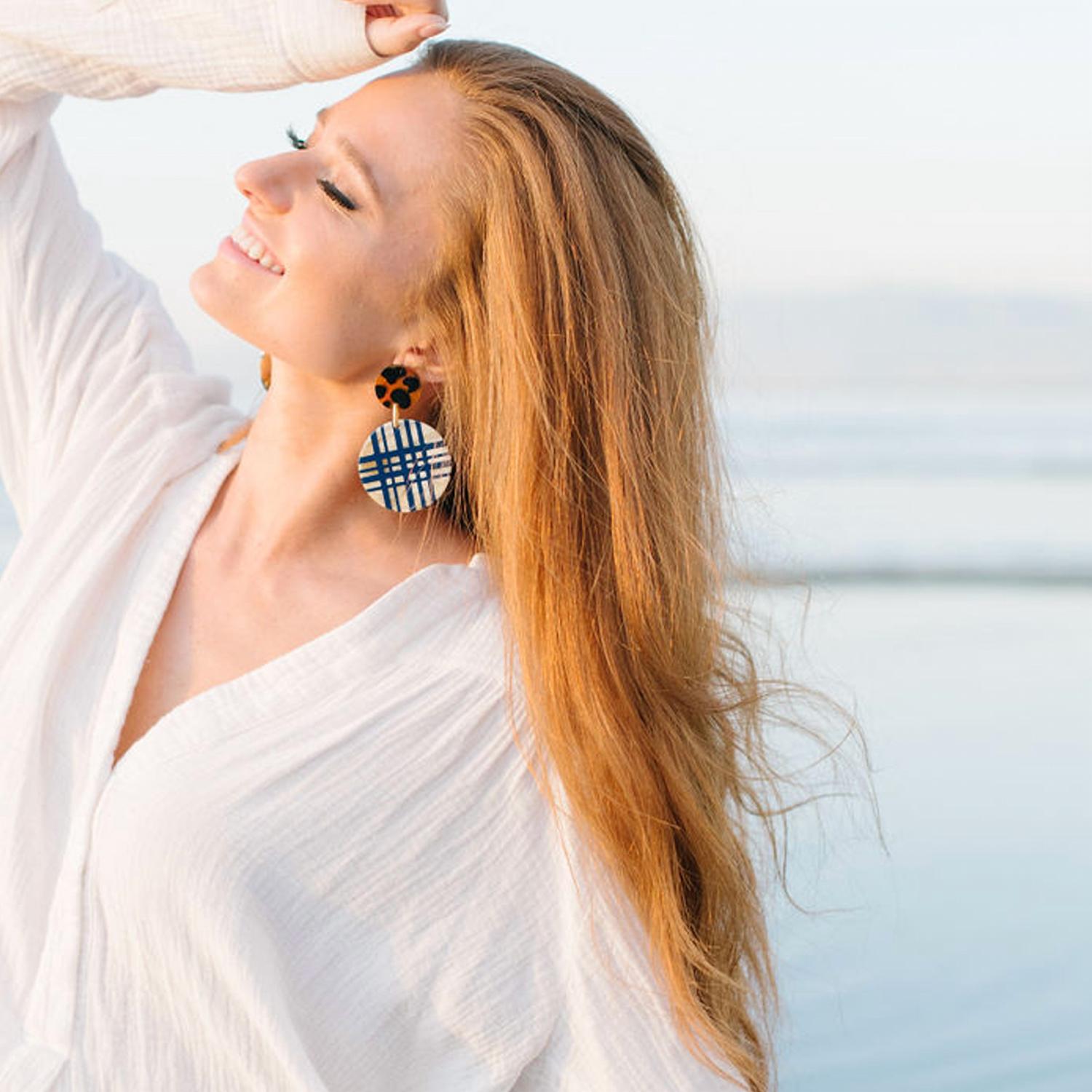 Sunshine Tienda - Women's Plaid Ornament Earrings