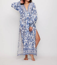 NIBI MTK Thea Maxi Dress in esti white blue - women's dress