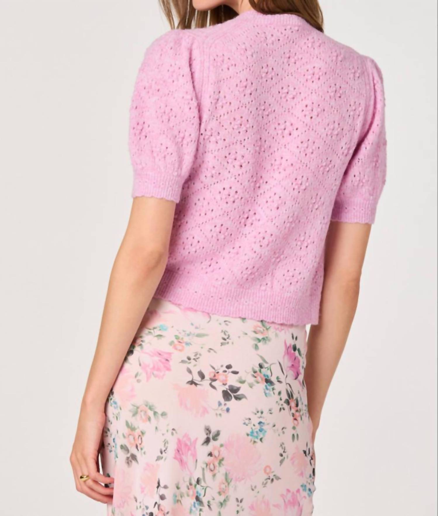 Astr - Kaydence Puff Sleeve Bobble Stitch Cardigan