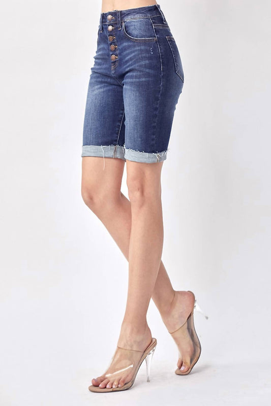 Risen - High-rise Button Fly Bermuda Shorts