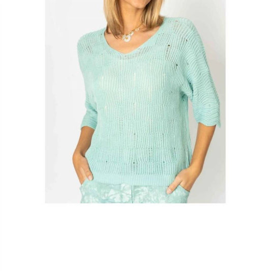 Look Mode Usa - Chic Breeze V Neck Open Weave Sweater