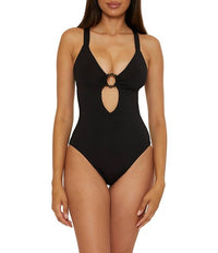Becca By Rebecca Virtue - Solid Marble Canyon Ring One Piece Swimsuit - bikinis - black - clothing