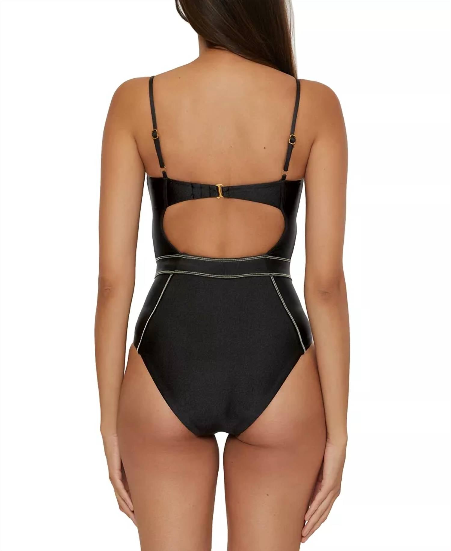 Becca - Color Sheen Corset Seamed One Piece Swimsuit - black - clothing - geometric