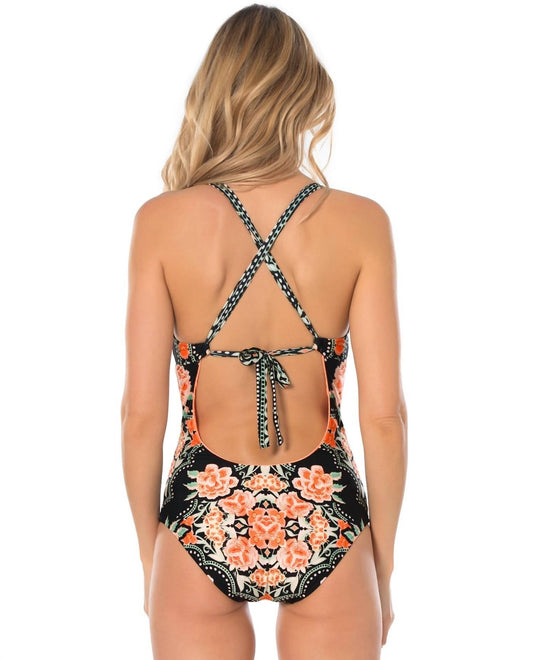 Becca - Corset Lace Up One Piece Swimsuit - bikinis - black - clothing