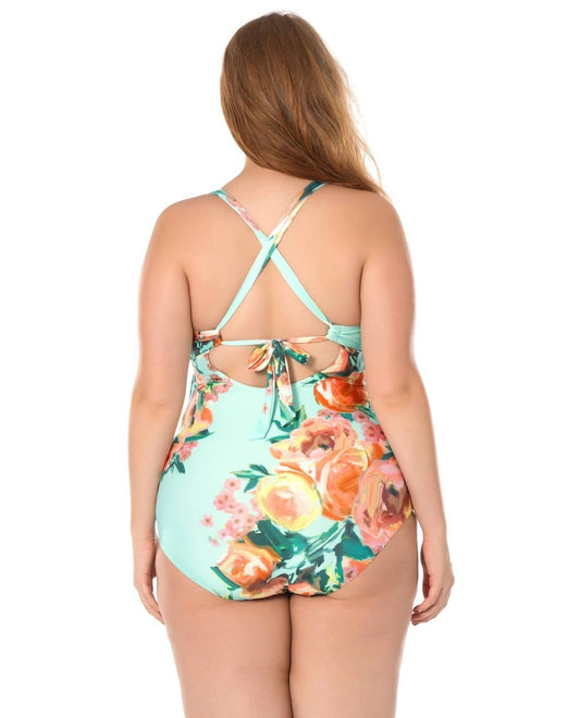 Becca - High Tea Plunge One Piece Swimsuit - Plus - bikinis - clothing - floral