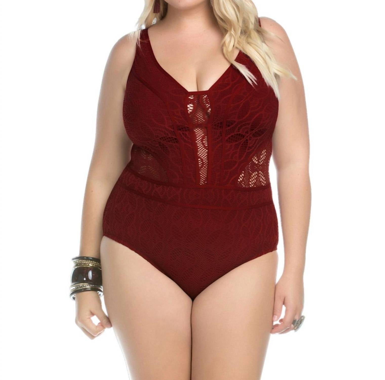 Becca - Play Sheer Cut Out One Piece Swimsuit - Plus - bikinis - clothing - nylon - blend