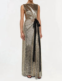 SIMKHAI Felicity With Bow Tie Gown in gold - women's dress - view 4