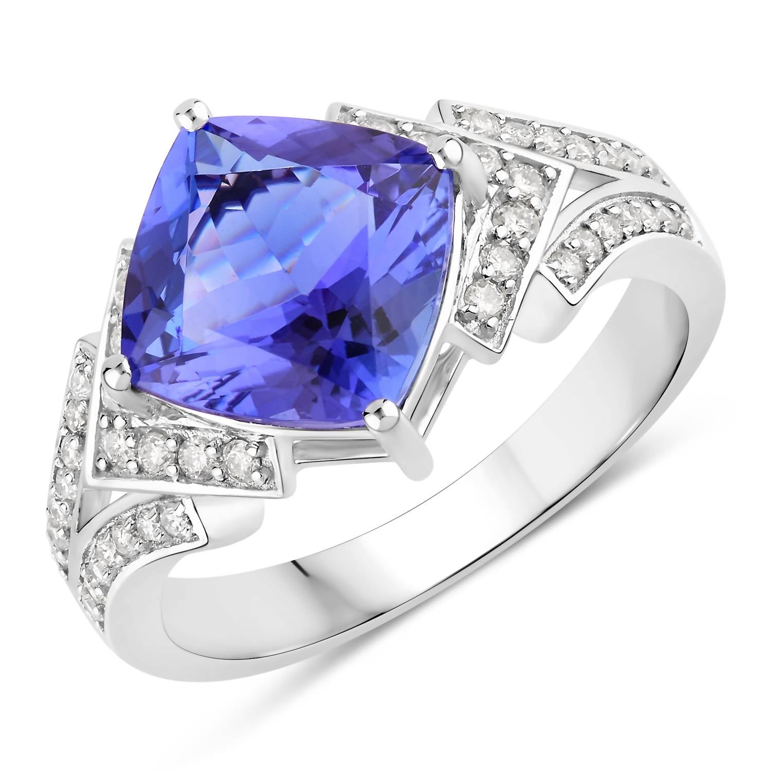 Diana M Jewels Women's Cushion Natural Tanzanite Fashion Ring (3.43 Ct) - Signature Plus in 14k white gold - women's jewelry