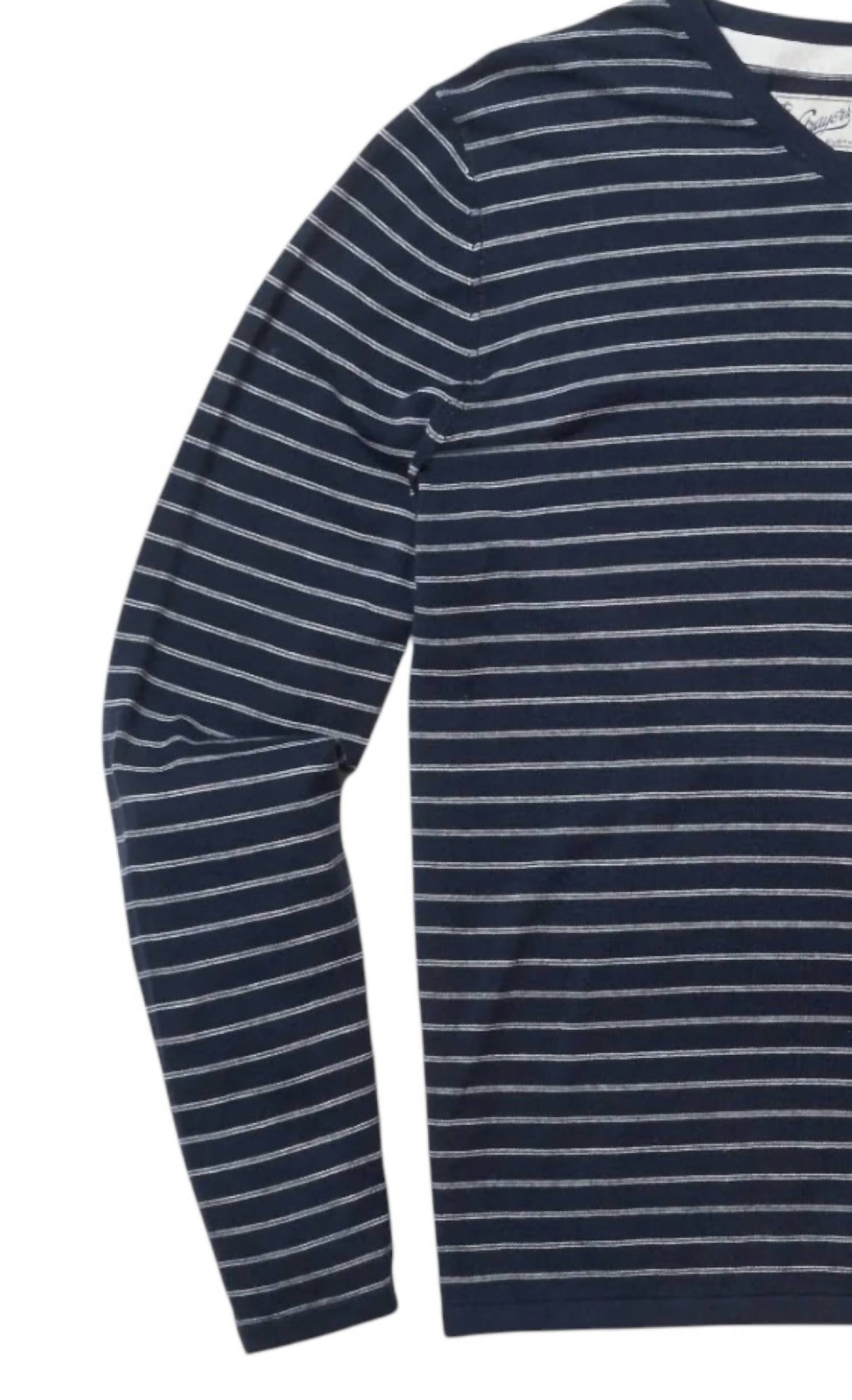 Grayers - Men's Stripe V Neck Cotton Linen Sweater