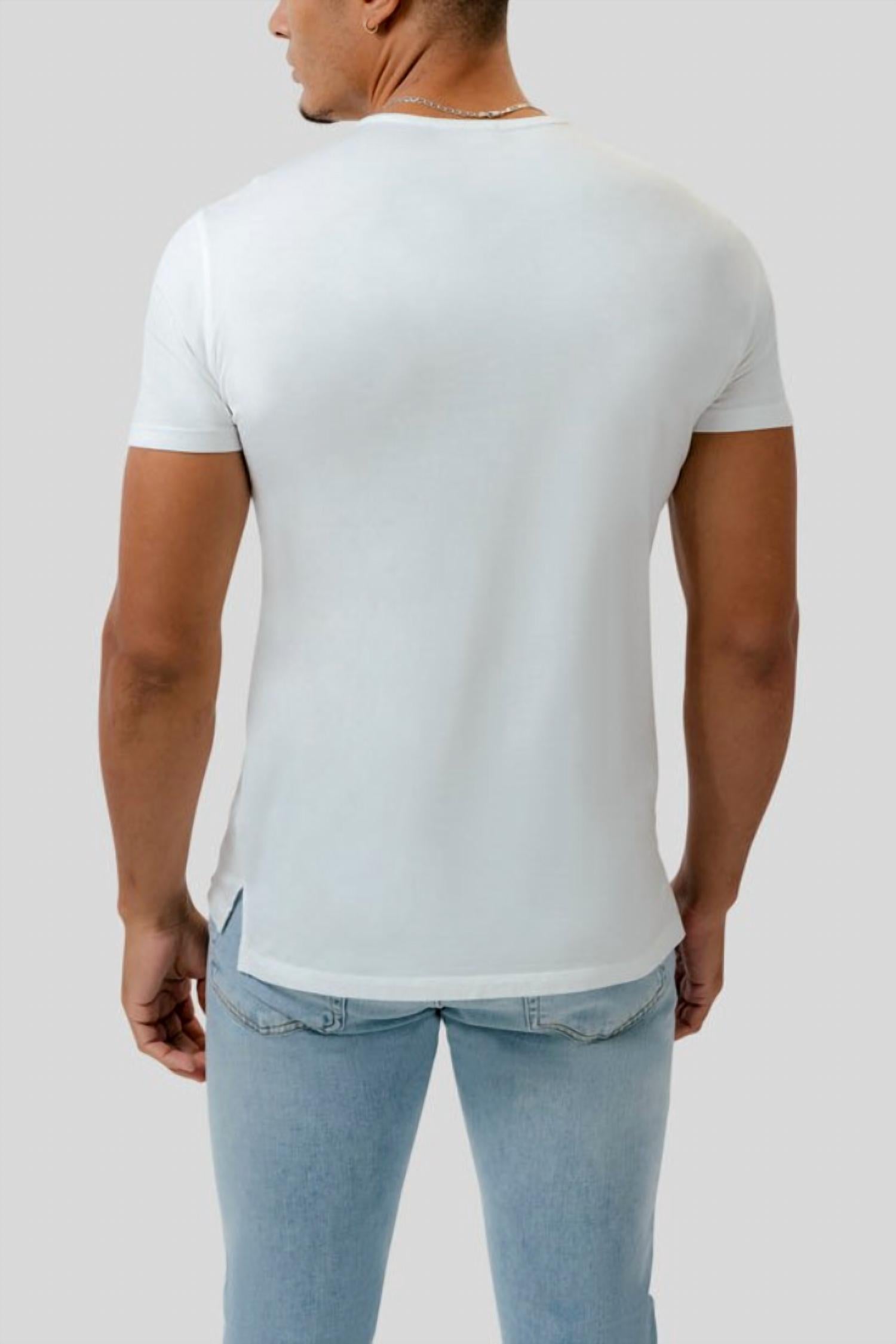 Dezman Crew Neck Split Hem Tee in white - men's t-shirt - detail view