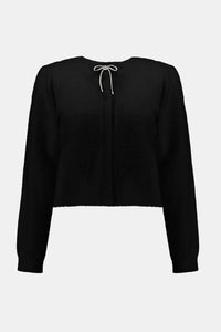 Joseph Ribkoff - Women's Feather Yarn Cardigan With Rhinestone Bow