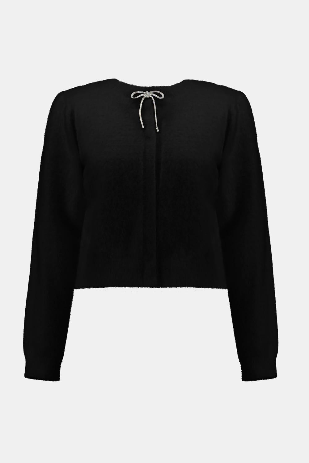 Joseph Ribkoff - Women's Feather Yarn Cardigan With Rhinestone Bow