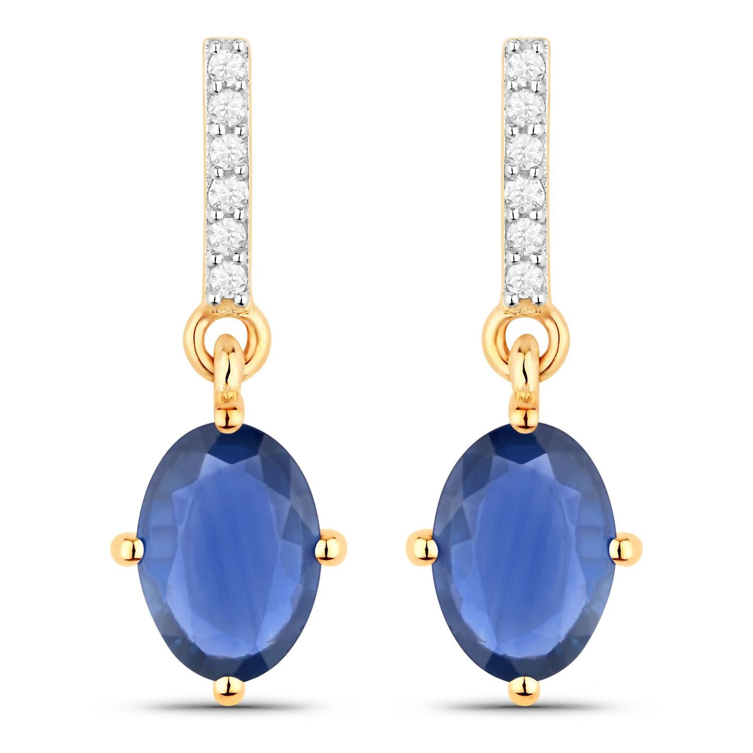 Diana M Jewels Women's Oval Natural Sapphire Stud Earrings (1.95 Ct) - Classic in 14k yellow gold - women's jewelry