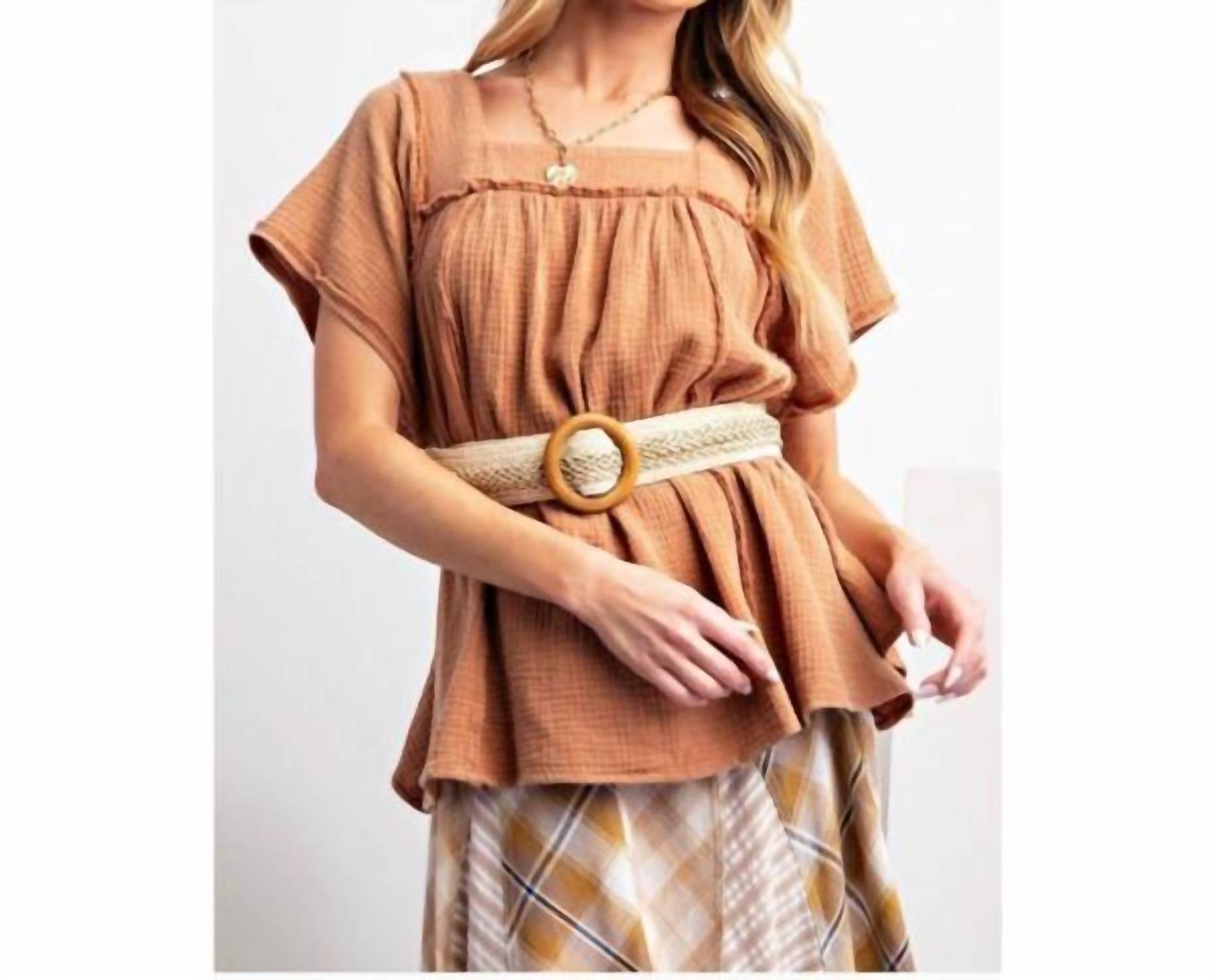 Easel - Mineral Washed Babydoll Knit Top