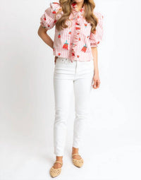 Karlie - Stripe Poppy Ruffle Button Up Top