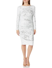 Dress The Population - Stretch Sequin Drape Front Bodycon Midi Dress