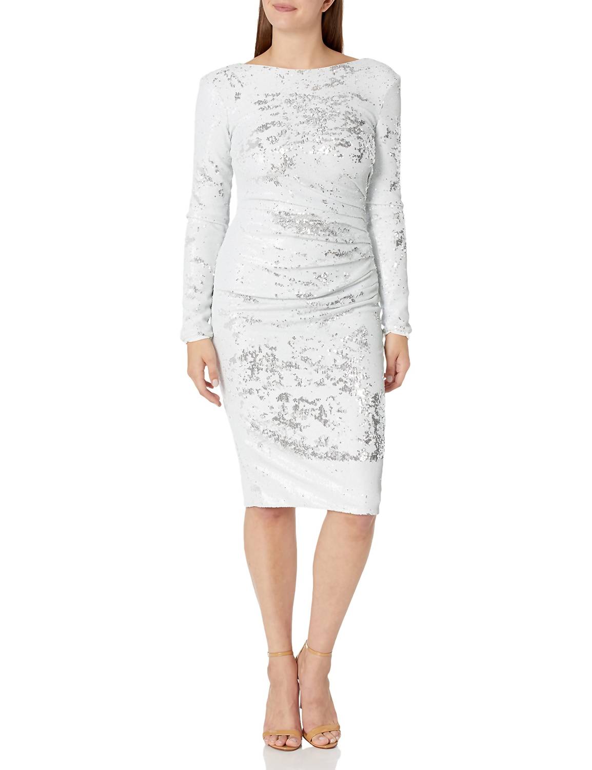 Dress The Population - Stretch Sequin Drape Front Bodycon Midi Dress