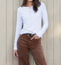 Dylan Long Sleeve Modern Tee in white - women's long sleeve top - detail view