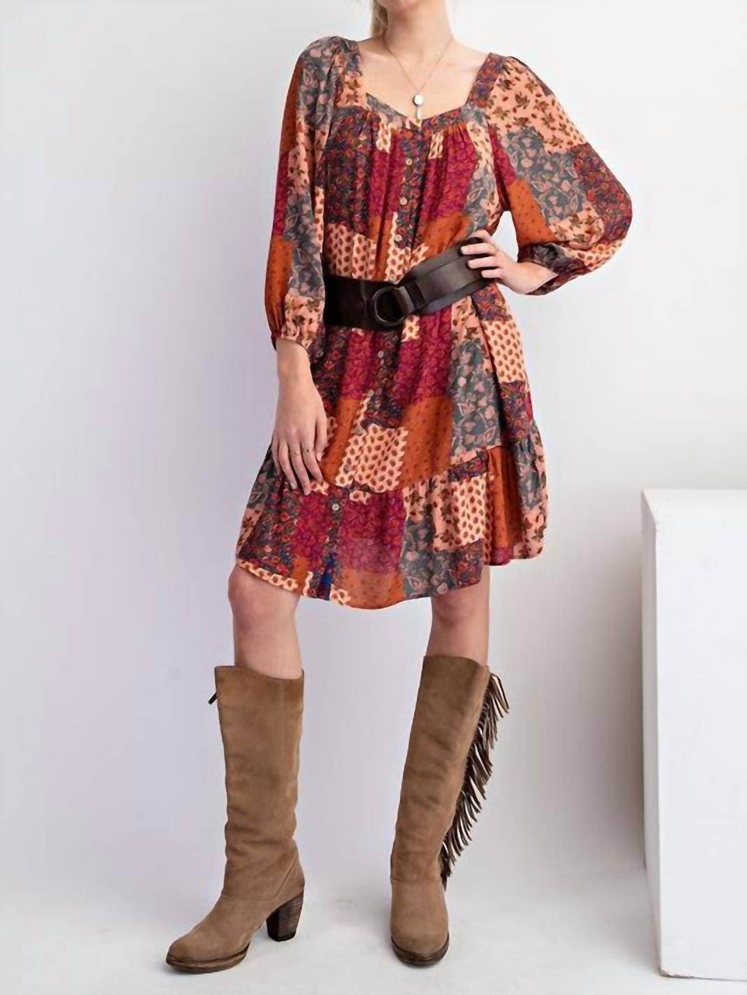 Easel - Patchwork Gauze Woven Dress