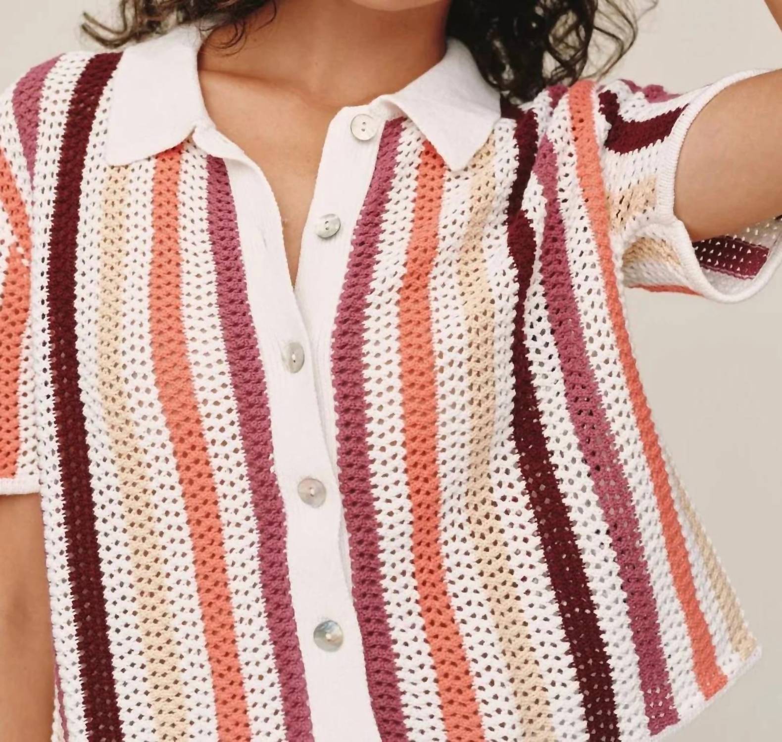 Bella Dahl - Short Sleeve Open Knit Button Down Top