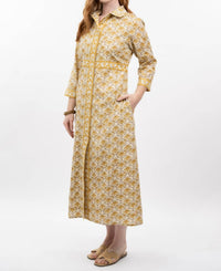 Ivy Jane Double Button Midi Shirtdress in yellow - women's dress - detail view