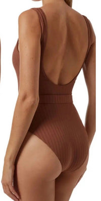 Melissa Odabash Texas Coco Ribbed One Piece Swimsuit in brown - women's swimwear - detail view