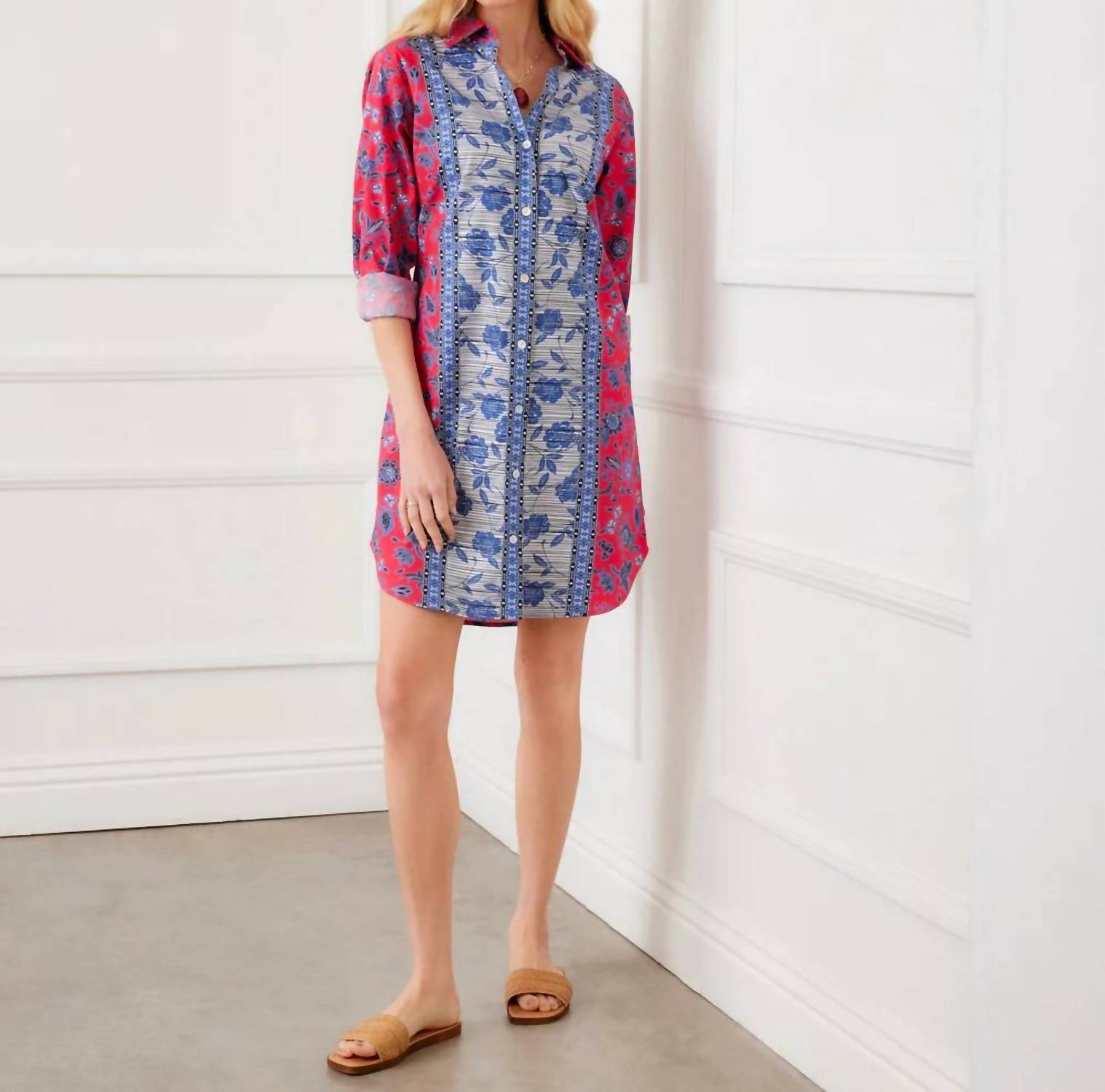 Karen Kane - Long Sleeve Border Print Shirtdress