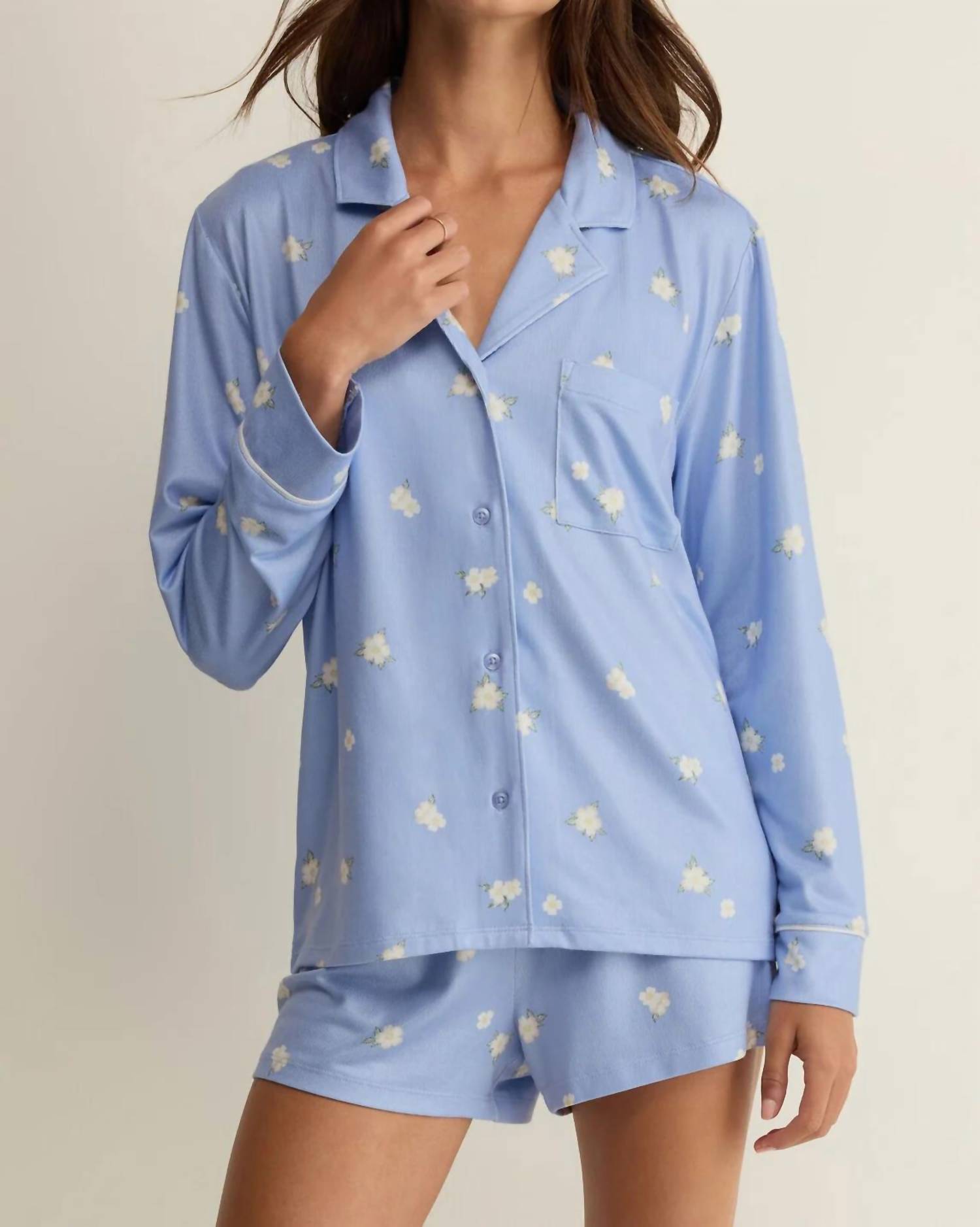 Z Supply Snuggle PJ Top in ice blue - women's intimate