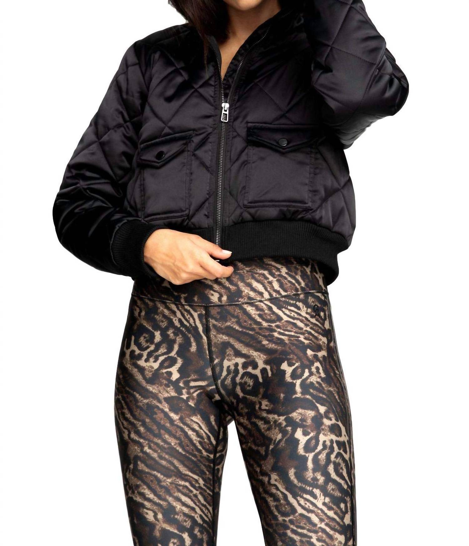 GOOD AMERICAN Quilted Puffer Jacket in black - women's jacket