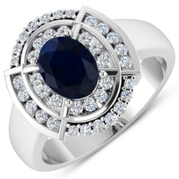 Diana M Jewels Women's Oval Natural Sapphire Fashion Ring (1.77 Ct) - Classic in 14k white gold - women's jewelry - detail view