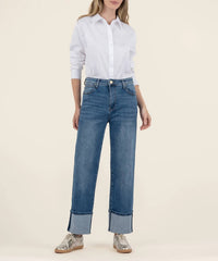 KUT FROM THE KLOTH Sienna High Rise Wide Leg Roll Up Jeans in alert - women's jeans