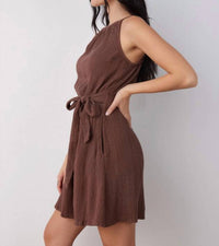 Bella Dahl Smocked Waist Mini Dress in java - women's dress - detail view