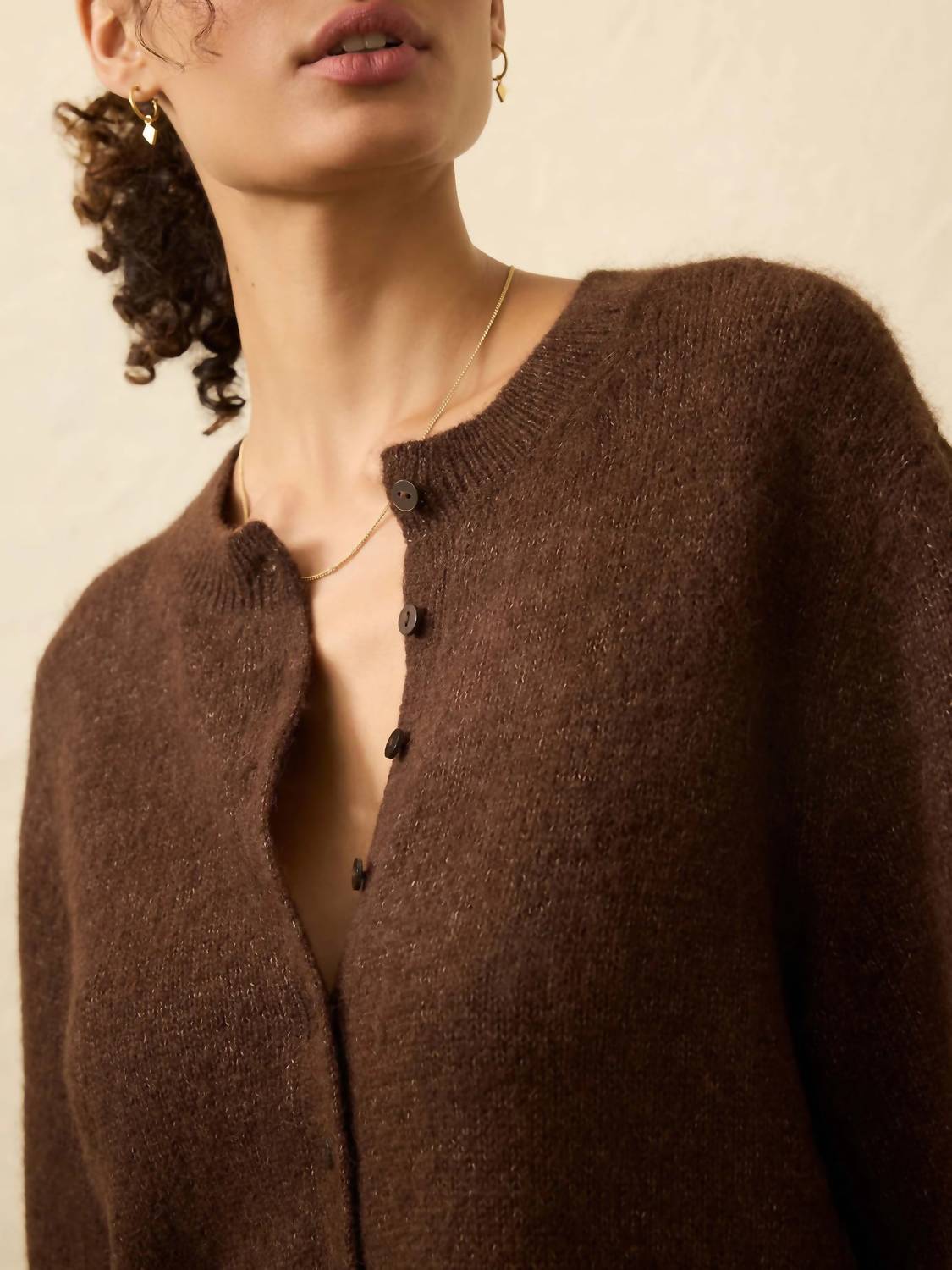 Faherty Apres Alpaca Cardigan in walnut brown 1 - women's cardigan - alternate view