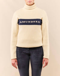 AMUNDSEN Men's Ski Turtleneck Top in cream navy - men's sweater