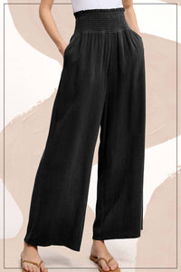 La Miel - Millie Smocked Waist High Waist Pants With Side Pockets