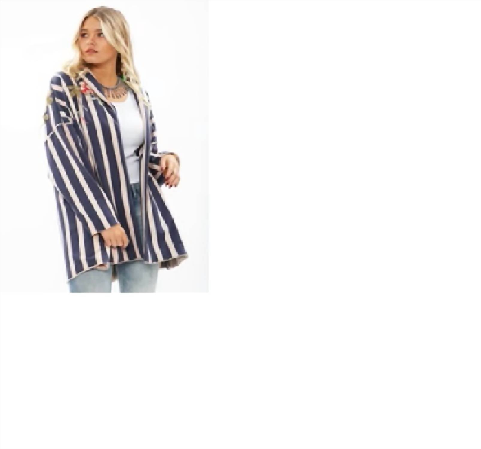 Aratta - crafted stripe jacket with embroidery