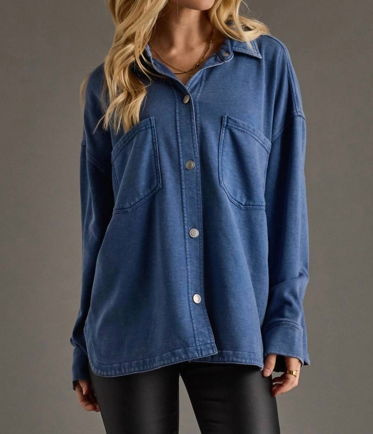 Panache Apparel Keira Super Soft Button Up Shirt in dark blue - women's shirt