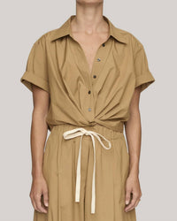 A.L.C. - Lily Short Sleeve Cropped Cotton Shirt