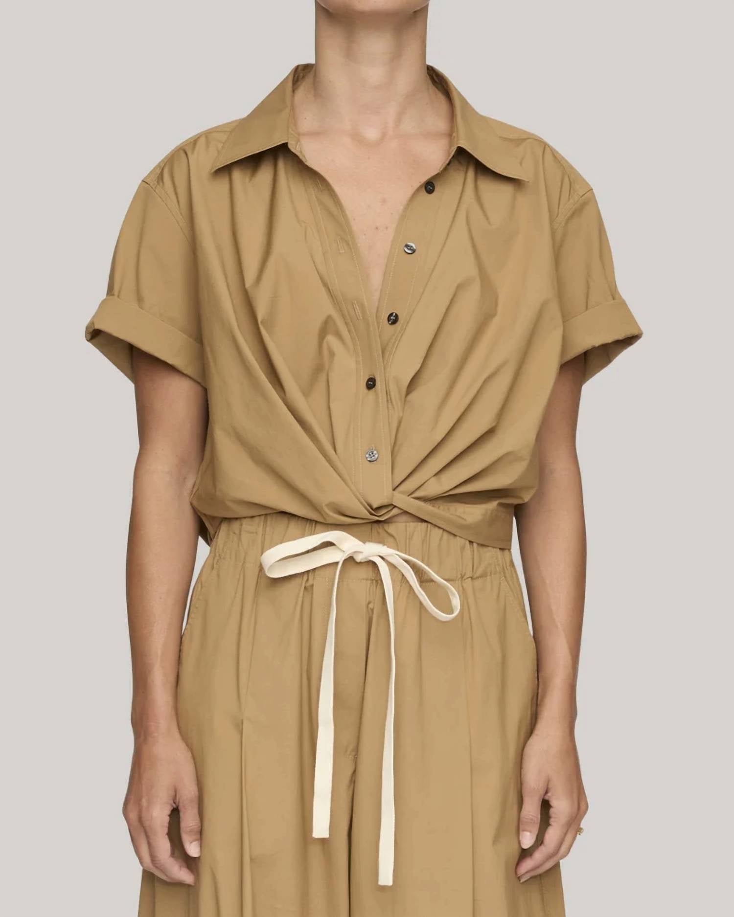 A.L.C. - Lily Short Sleeve Cropped Cotton Shirt