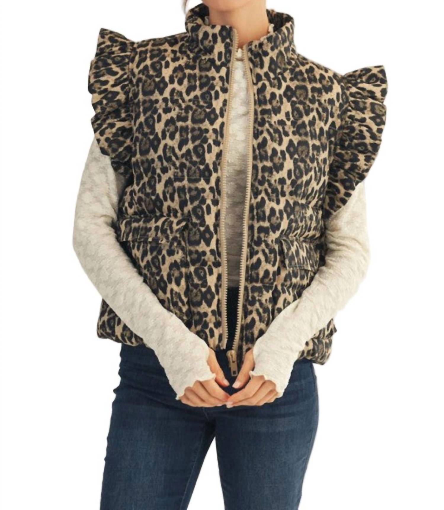 Jodifl - Ruffled Cap Sleeves Leopard Vest