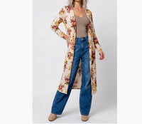 And The Why - Boho-Chic Floral Stripe Longline Kimono Duster