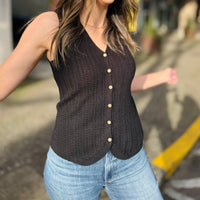 Tribal - Button-up Sweater Vest With Wood Buttons
