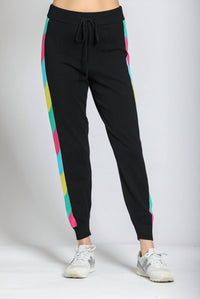 APNY Colorful Side Stripe Jogger in black multi - women's pants