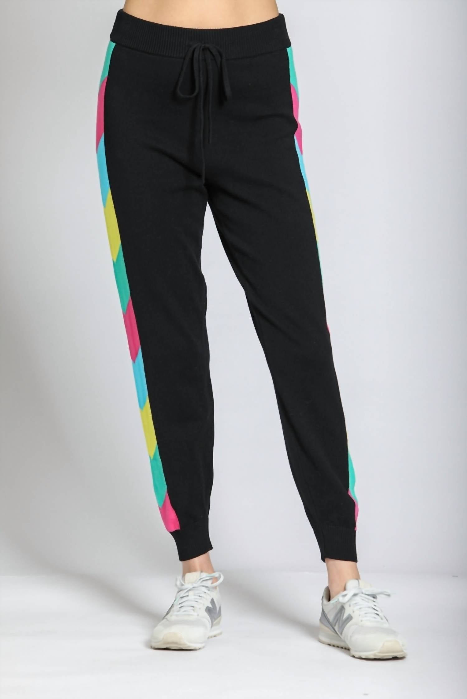 APNY Colorful Side Stripe Jogger in black multi - women's pants