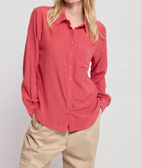 THE SHIRT Signature Silk Shirt Top in brick red - women's long sleeve top